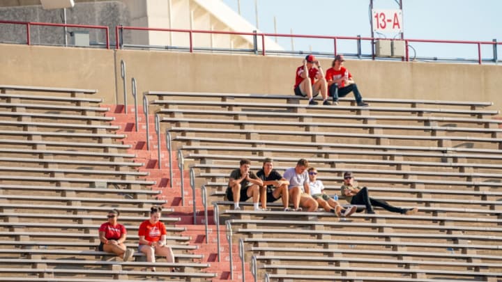 Sep 30, 2023; Lincoln, Nebraska, USA; Fans sit in the stands during the fourth quarter between the Nebraska Cornhuskers and the Michigan Wolverines at Memorial Stadium. Mandatory Credit: Dylan Widger-USA TODAY Sports