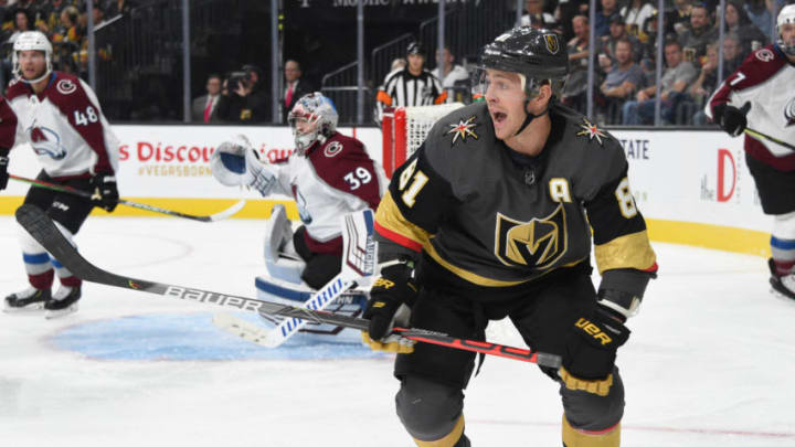LAS VEGAS, NEVADA - SEPTEMBER 25: Jonathan Marchessault #81 of the Vegas Golden Knights skates during the first period against the Colorado Avalanche at T-Mobile Arena on September 25, 2019 in Las Vegas, Nevada. (Photo by David Becker/NHLI via Getty Images)