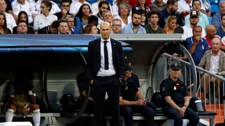 MADRID, SPAIN - 2019/10/01: Real Madrid CF's Zinedine Zidane in action during the UEFA Champions League match between Real Madrid and Club Brugge at Santiago Bernabeu Stadium.(Final score: Real Madrid 2-2 Bruges). (Photo by Manu Reino/SOPA Images/LightRocket via Getty Images)