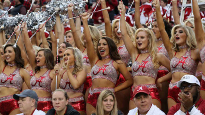 SANTA CLARA, CA – JANUARY 07: The Alabama Crimson Tide cheerleaders perform prior to the CFP National Championship against the Clemson Tigers presented by AT&T at Levi’s Stadium on January 7, 2019 in Santa Clara, California. (Photo by Christian Petersen/Getty Images)