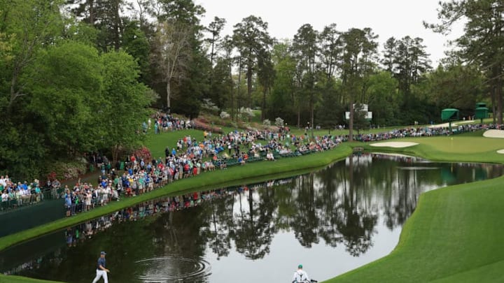 AUGUSTA, GA - APRIL 04: Alexander Noren of Sweden skips a blaa on the 16th hole during a practice round prior to the start of the 2018 Masters Tournament at Augusta National Golf Club on April 4, 2018 in Augusta, Georgia. (Photo by Andrew Redington/Getty Images)