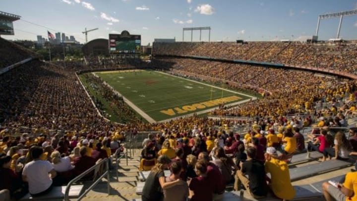 Sep 6, 2014; Minneapolis, MN, USA; A general view of TCF Bank Stadium during a game between Middle Tennessee Blue Raiders and Minnesota Golden Gophers. The Gophers won 35-24. Mandatory Credit: Jesse Johnson-USA TODAY Sports