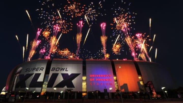 Feb 1, 2015; Glendale, AZ, USA; A general view of University of Phoenix Stadium during the Super Bowl XLIX halftime show featuring Katy Perry (not pictured). Mandatory Credit: James Lang-USA TODAY Sports