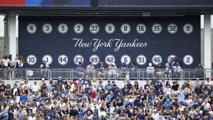 NEW YORK, NY - JULY 29: General view of a wall displaying retired New York Yankees numbers which is seen during a game against the Tampa Bay Rays at Yankee Stadium on July 29, 2017 in the Bronx borough of New York City. The Yankees defeated the Rays 5-4. (Photo by Joe Robbins/Getty Images) *** Local Caption ***