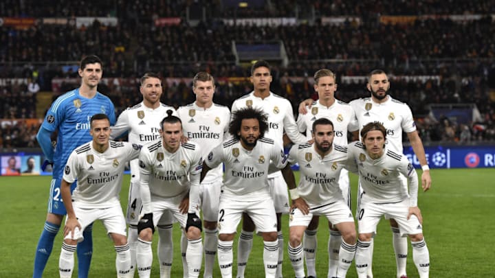 Real Madrid squad during the UEFA Champions League match between Roma and Real Madrid at Stadio Olimpico, Rome, Italy on 27 November 2018. (Photo by Giuseppe Maffia/NurPhoto via Getty Images)
