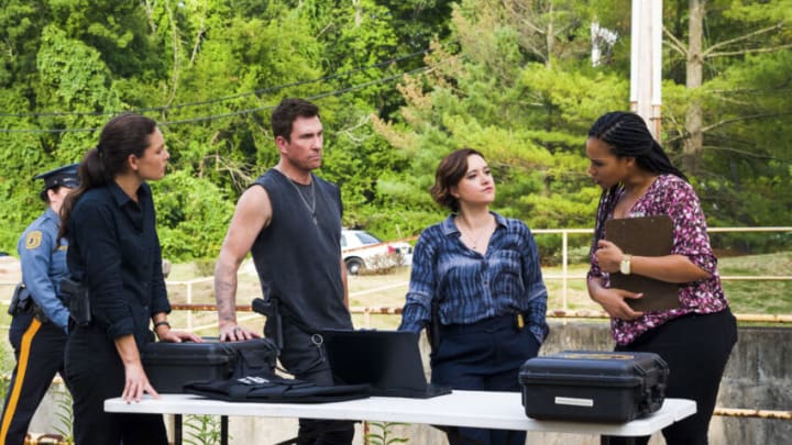 “Iron Pipeline” – When a family of four from New York is found dead in a Georgia motel room, the Fugitive Task Force investigates a connection between the victims and the sale of illegal firearms. Also, Barnes struggles with Remy’s leadership style upon her return from maternity leave, and Remy and his sister plan for their mother’s care, on the fourth season premiere of the CBS Original series FBI: MOST WANTED, Tuesday, Sept. 20 (10:00-11:00 PM, ET/PT) on the CBS Television Network, and available to stream live and on demand on Paramount+*. Pictured (L-R): Alexa Davalos as Special Agent Kristin Gaines, Dylan McDermott as Supervisory Special Agent Remy Scott, Keisha Castle-Hughes as Special Agent Hana Gibson, and Roxy Sternberg as Special Agent Sheryll Barnes. Photo: Mark Schafer/CBS ©2022 CBS Broadcasting, Inc. All Rights Reserved.