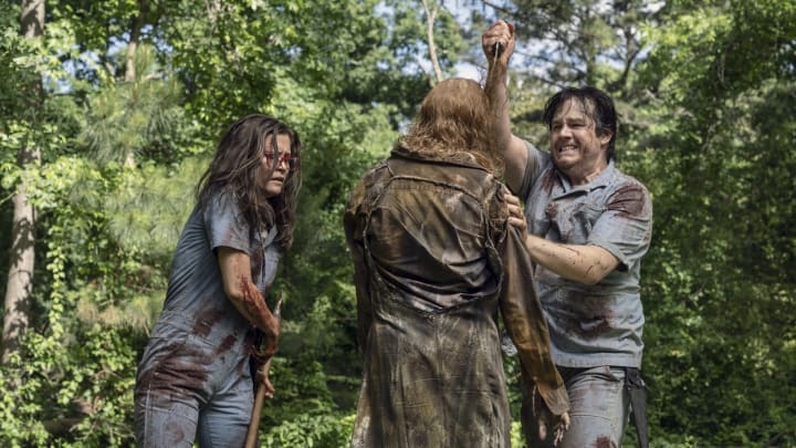 Josh McDermitt as Eugene Porter, Chelle Ramos as Stephanie – The Walking Dead  Photo Credit: Josh Stringer/AMC