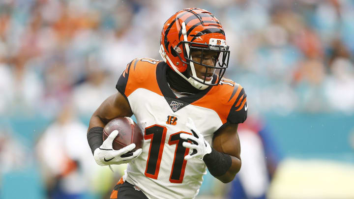 MIAMI, FLORIDA - DECEMBER 22: John Ross #11 of the Cincinnati Bengals in action against the Miami Dolphins during the second quarter at Hard Rock Stadium on December 22, 2019 in Miami, Florida. (Photo by Michael Reaves/Getty Images)