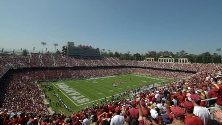 Sep 6, 2014; Stanford, CA, USA; General view of the NCAA football game between the Southern California Trojans and the Stanford Cardinal at Stanford Stadium. Mandatory Credit: Kirby Lee-USA TODAY Sports