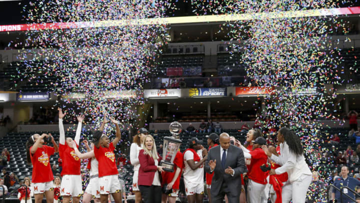 INDIANAPOLIS, INDIANA - MARCH 08: The Maryland Terrapins celebrate winning the Big Ten Women's Championship Game over the Ohio State Buckeyes at Bankers Life Fieldhouse on March 08, 2020 in Indianapolis, Indiana. (Photo by Justin Casterline/Getty Images)