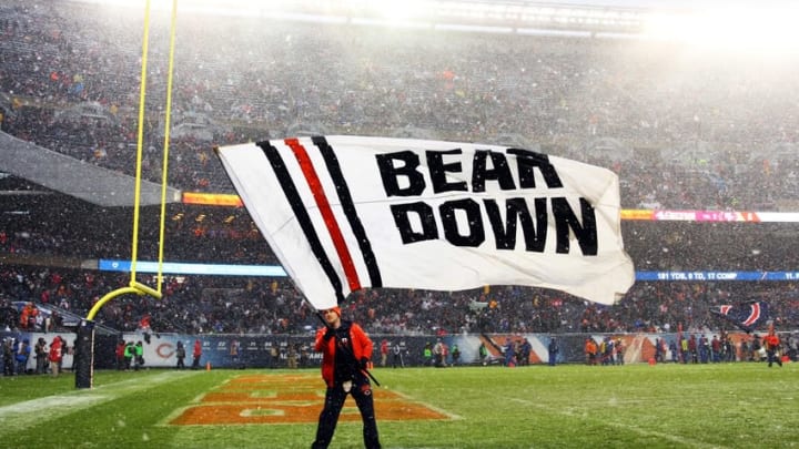 Dec 4, 2016; Chicago, IL, USA; A “Bear Down” flag is flown after a fourth quarter touchdown during the game against the San Francisco 49ers at Soldier Field. Mandatory Credit: Caylor Arnold-USA TODAY Sports