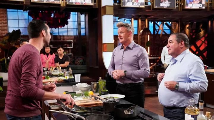 MASTERCHEF: A Contestant, chef/host Gordon Ramsay and guest judge Emeril Lagasse in the "Emeril Lagasse Auditions Rd. 1" season premiere episode of MASTERCHEF airing Wednesday, June 2 (8:00-9:00 PM ET/PT) on FOX. © 2019 FOX MEDIA LLC. CR: FOX.