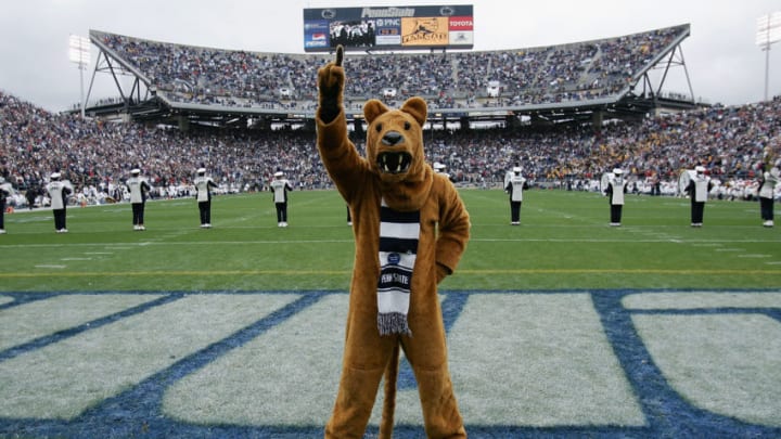 STATE COLLEGE, PA - OCTOBER 23: The Penn State Nittnay Lion celebrated his 100th birthday in front of a home coming crowd of 108,062 as the Iowa Hawkeyes defeated Penn State 6-4 during NCAA football at Beaver Stadium on October 23, 2004 in State College, Pennsylvania. (Photo by Doug Pensinger/Getty Images)