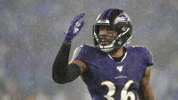 BALTIMORE, MARYLAND – DECEMBER 29: Defensive back Chuck Clark #36 of the Baltimore Ravens reacts against the Pittsburgh Steelers during the fourth quarter at M&T Bank Stadium on December 29, 2019 in Baltimore, Maryland. (Photo by Scott Taetsch/Getty Images)
