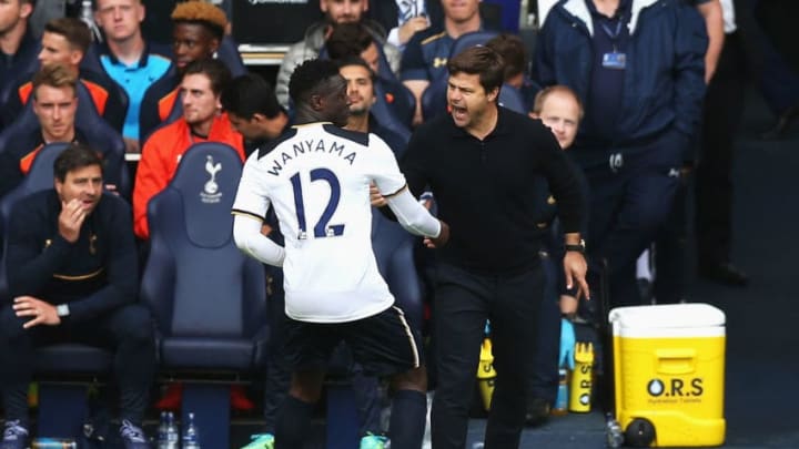 LONDON, ENGLAND - AUGUST 20: Victor Wanyama of Tottenham Hotspur celebrates scoring his sides first goal with Mauricio Pochettino, Manager of Tottenham Hotspur during the Premier League match between Tottenham Hotspur and Crystal Palace at White Hart Lane on August 20, 2016 in London, England. (Photo by Tottenham Hotspur FC/Tottenham Hotspur FC via Getty Images)