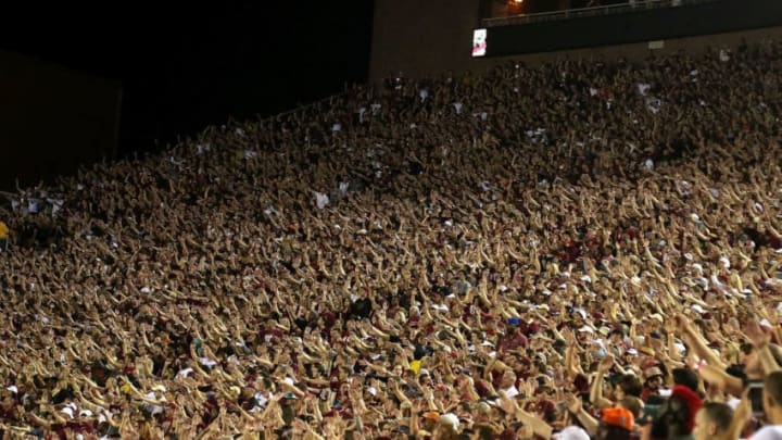 TALLAHASSEE, FL - OCTOBER 10: Florida State Seminoles fans cheer during a game against the Miami Hurricanes at Doak Campbell Stadium on October 10, 2015 in Tallahassee, Florida. (Photo by Mike Ehrmann/Getty Images)