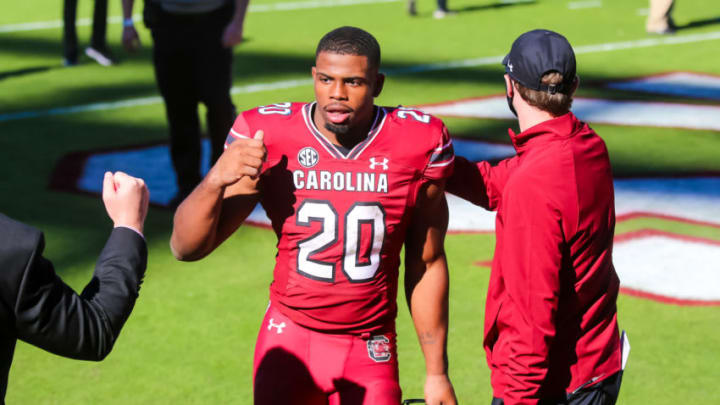 Oct 17, 2020; Columbia, South Carolina, USA; South Carolina Gamecocks running back Kevin Harris (20). Mandatory Credit: Jeff Blake-USA TODAY Sports