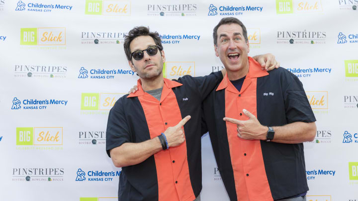 KANSAS CITY, MO – JUNE 02: Paul Rudd and Rob Riggle walk the Red Carpet before participating in bowling at Pinstripes during the Big Slick Celebrity Weekend benefitting Children’s Mercy Hospital of Kansas City on June 02, 2018 in Kansas City, Missouri. (Photo by Kyle Rivas/Getty Images)