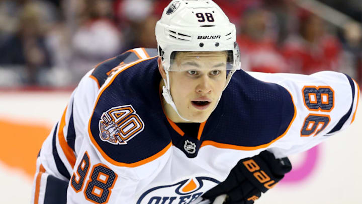 WASHINGTON, DC - NOVEMBER 05: Jesse Puljujarvi #98 of the Edmonton Oilers looks on during the third period against the Washington Capitals at Capital One Arena on November 5, 2018 in Washington, DC. (Photo by Will Newton/Getty Images)