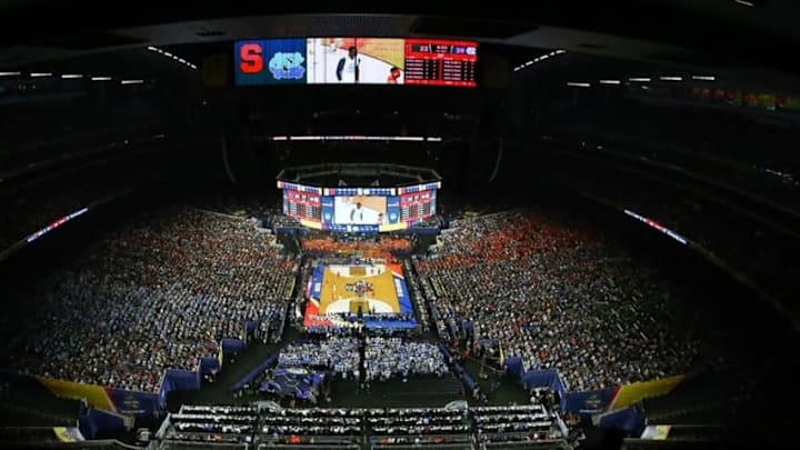 Apr 2, 2016; Houston, TX, USA; View of the court during the first half between the North Carolina Tar Heels and the Syracuse Orange in the 2016 NCAA Men's Division I Championship semi-final game at NRG Stadium. Mandatory Credit: Kevin Jairaj-USA TODAY Sports