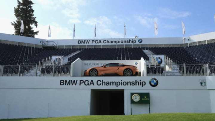 VIRGINIA WATER, ENGLAND - MAY 21: A general view of the 18th hole during practice for the BMW PGA Championship at Wentworth on May 21, 2018 in Virginia Water, England. (Photo by Andrew Redington/Getty Images)