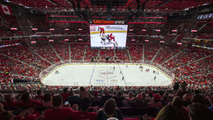 DETROIT, MI - SEPTEMBER 23: An overview of the ice rink and arena seating in the first period of the Boston Bruins at Detroit Red Wings pre-season NHL hockey game on September 23, 2017 at Little Caesars Arena, in Detroit, MI. (Photo by Tony Ding/Icon Sportswire via Getty Images)