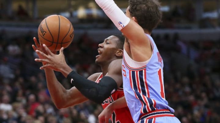 Atlanta Hawks' Trae Young (11) during the first half against the Chicago Bulls on Sunday, March 3, 2019 at the United Center in Chicago, Ill. (Stacey Wescott/Chicago Tribune/TNS via Getty Images)