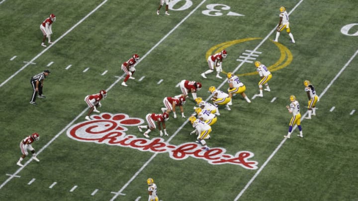 ATLANTA, GEORGIA - DECEMBER 28: General overhead view during the College Football Playoff Semifinal at the Chick-fil-A Peach Bowl between the Oklahoma Sooners and the LSU Tigers at Mercedes-Benz Stadium on December 28, 2019 in Atlanta, Georgia. (Photo by Mike Zarrilli/Getty Images)