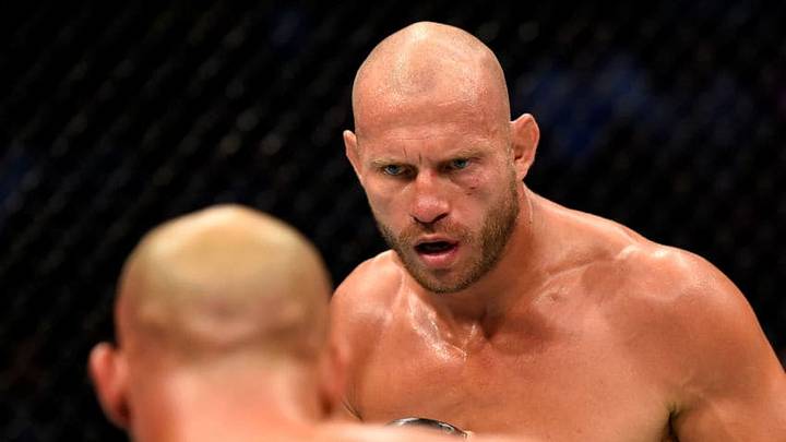ANAHEIM, CA - JULY 29: (R-L) Donald Cerrone squares off with Robbie Lawler in their welterweight bout during the UFC 214 event inside the Honda Center on July 29, 2017 in Anaheim, California. (Photo by Josh Hedges/Zuffa LLC/Zuffa LLC via Getty Images)