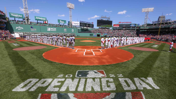 Apr 15, 2022; Boston, Massachusetts, USA; A general view of Fenway Park before a game between the Boston Red Sox and the Minnesota Twins. Every player is wearing number 42 in honor of Jackie Robinson. Mandatory Credit: Paul Rutherford-USA TODAY Sports
