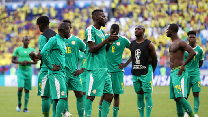 SAMARA, RUSSIA - JUNE 28: Salif Sane of Senegal looks dejected following his sides defeat in the 2018 FIFA World Cup Russia group H match between Senegal and Colombia at Samara Arena on June 28, 2018 in Samara, Russia. (Photo by Michael Steele/Getty Images)