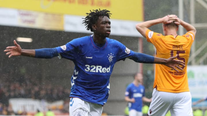 MOTHERWELL, SCOTLAND - AUGUST 26: Ovie Ejaria of Rangers, on loan from Liverpool, celebrates after he scores his team's third goal during the Scottish Premier League match between Motherwell and Rangers at Fir Park on August 19, 2018 in Motherwell, Scotland. (Photo by Ian MacNicol/Getty Images)