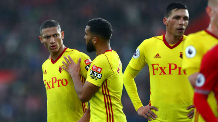 SOUTHAMPTON, ENGLAND – JANUARY 27: Richarlison de Andrade of Watford reacts after a confrontation with Cedric Soares of Southampton during The Emirates FA Cup Fourth Round match between Southampton and Watford at St Mary’s Stadium on January 27, 2018 in Southampton, England. (Photo by Clive Rose/Getty Images)