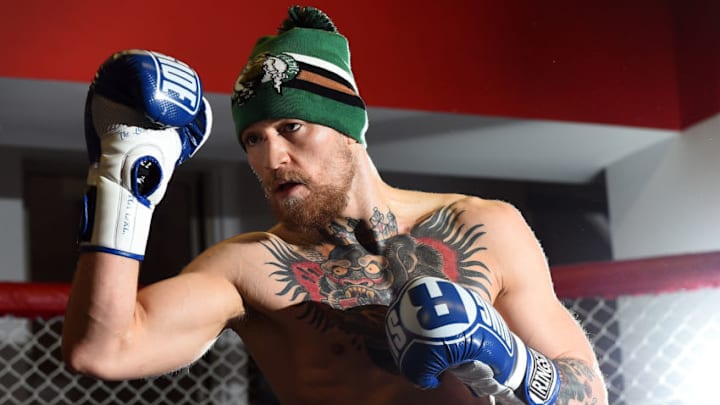 BOSTON, MA - JANUARY 15: UFC featherweight Conor McGregor of Ireland holds an open training session for the media and fans at UFC Gym on January 15, 2015 in Boston, Massachusetts. (Photo by Jeff Bottari/Zuffa LLC/Zuffa LLC via Getty Images)