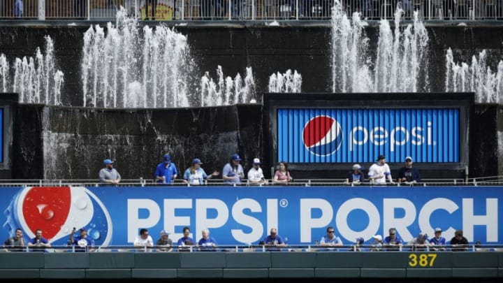KANSAS CITY, MO - APRIL 11: General view of the fountains and Pepsi Porch above right field as the Kansas City Royals play against the Seattle Mariners at Kauffman Stadium on April 11, 2018 in Kansas City, Missouri. Seattle won 4-2. (Photo by Joe Robbins/Getty Images) *** Local Caption ***