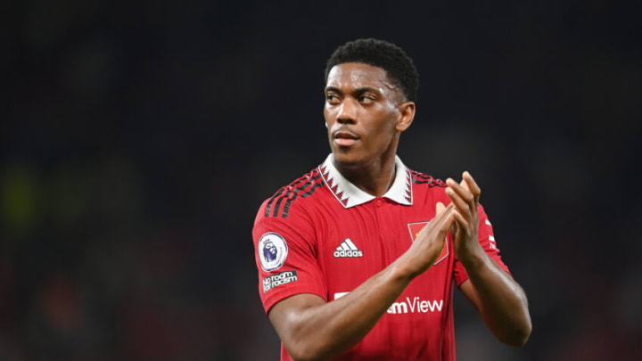 MANCHESTER, ENGLAND - AUGUST 22: Anthony Martial of Manchester United in action during the Premier League match between Manchester United and Liverpool FC at Old Trafford on August 22, 2022 in Manchester, England. (Photo by Michael Regan/Getty Images)