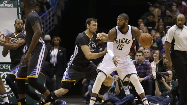 MILWAUKEE, WI – DECEMBER 12: Greg Monroe #15 of the Milwaukee Bucks dribbles the basketball during the game against the Golden State Warriors at BMO Harris Bradley Center on December 12, 2015 in Milwaukee, Wisconsin. NOTE TO USER: User expressly acknowledges and agrees that, by downloading and or using this photograph, User is consenting to the terms and conditions of the Getty Images License Agreement. (Photo by Mike McGinnis/Getty Images)