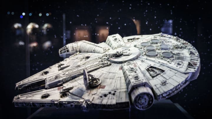 LONDON, ENGLAND - NOVEMBER 11: An original model of the Millennium Falcon is displayed at the Star Wars Identities exhibition at The O2 Arena on November 11, 2016 in London, England. Star Wars Identities is a brand new exhibition opening at The O2 on 18th of November 2016. (Photo by Tristan Fewings/Getty Images)