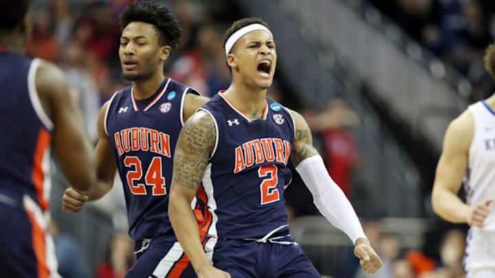 KANSAS CITY, MISSOURI - MARCH 31: Bryce Brown #2 of the Auburn Tigers celebrates against the Kentucky Wildcats during the 2019 NCAA Basketball Tournament Midwest Regional at Sprint Center on March 31, 2019 in Kansas City, Missouri. (Photo by Christian Petersen/Getty Images)
