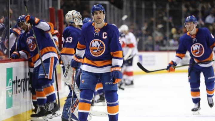 NEW YORK, NY - MARCH 26: John Tavares #91 of the New York Islanders reacts in the third period against the Florida Panthers during their game at Barclays Center on March 26, 2018 in the Brooklyn borough of New York City. (Photo by Abbie Parr/Getty Images)
