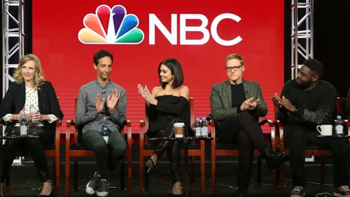 PASADENA, CA - JANUARY 18: (L-R) Actors Christina Kirk, Danny Pudi, Vanessa Hudgens, Alan Tudyk and Ron Funches of the television show 'Powerless' speak onstage during the NBCUniversal portion of the 2017 Winter Television Critics Association Press Tour at the Langham Hotel on January 18, 2017 in Pasadena, California. (Photo by Frederick M. Brown/Getty Images) PASADENA, CA - JANUARY 18: (L-R) Actors Christina Kirk, Danny Pudi, Vanessa Hudgens, Alan Tudyk and Ron Funches of the television show 'Powerless' speak onstage during the NBCUniversal portion of the 2017 Winter Television Critics Association Press Tour at the Langham Hotel on January 18, 2017 in Pasadena, California. (Photo by Frederick M. Brown/Getty Images)