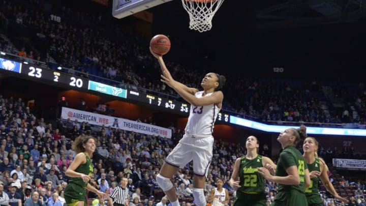 UNCASVILLE, CT - MARCH 06: UConn Huskies Forward Azura Stevens (23) scores in the post during the game as the South Florida Bulls take on the UConn Huskies on March 06, 2018 at the Mohegan Sun Arena in Uncasville, Connecticut. (Photo by Williams Paul/Icon Sportswire via Getty Images)