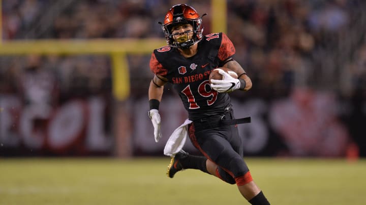 San Diego State Aztecs running back Donnel Pumphrey (19) - Mandatory Credit: Jake Roth-USA TODAY Sports