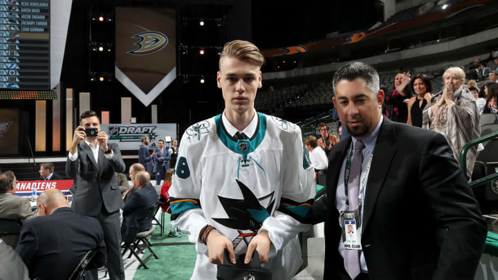 DALLAS, TX – JUNE 23: Zachary Emond reacts after being selected 176th overall by the San Jose Sharks during the 2018 NHL Draft at American Airlines Center on June 23, 2018 in Dallas, Texas. (Photo by Bruce Bennett/Getty Images)