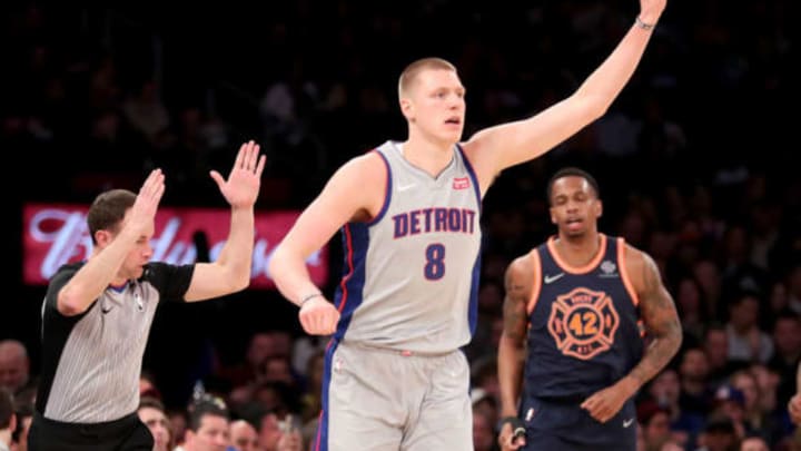 NEW YORK, NY – MARCH 31: Henry Ellenson #8 of the Detroit Pistons reacts after making a three point play in the fourth quarter against the New York Knicks during their game at Madison Square Garden on March 31, 2018 in New York City. NOTE TO USER: User expressly acknowledges and agrees that, by downloading and or using this photograph, User is consenting to the terms and conditions of the Getty Images License Agreement. (Photo by Abbie Parr/Getty Images)