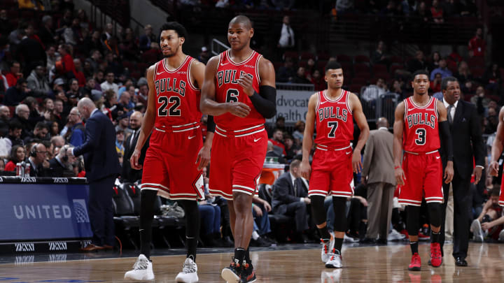 CHICAGO, IL – FEBRUARY 13: Otto Porter Jr. #22 of the Chicago Bulls, and Cristiano Felicio #6 of the Chicago Bulls are seen during the game against the Memphis Grizzlies on February 13, 2019 at United Center in Chicago, Illinois. NOTE TO USER: User expressly acknowledges and agrees that, by downloading and or using this photograph, User is consenting to the terms and conditions of the Getty Images License Agreement. Mandatory Copyright Notice: Copyright 2019 NBAE (Photo by Jeff Haynes/NBAE via Getty Images)