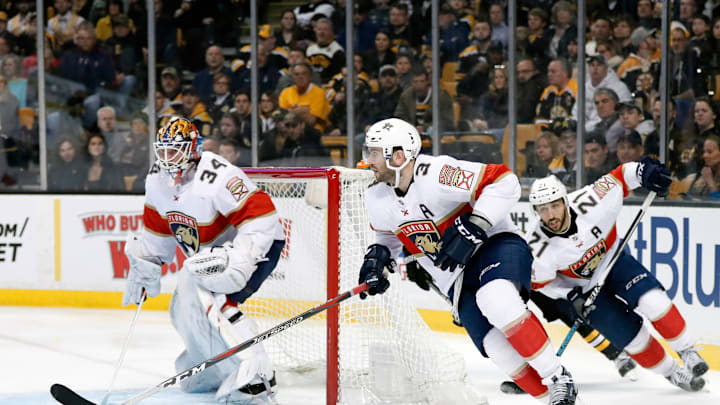 BOSTON, MA – APRIL 08: Florida Panthers defenseman Keith Yandle (3) heads up ice with Florida Panthers center Vincent Trocheck (21) during a game between the Boston Bruins and the Florida Panthers on April 8, 2018, at TD Garden in Boston, Massachusetts. The Panthers defeated the Bruins 4-2. (Photo by Fred Kfoury III/Icon Sportswire via Getty Images)