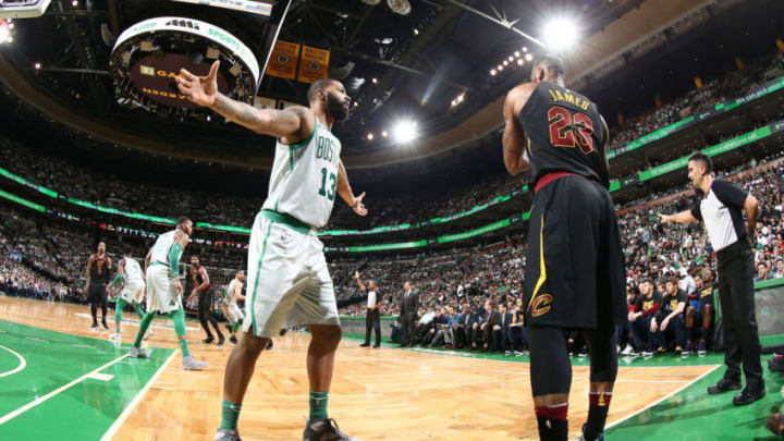 CLEVELAND, OH - FEBRUARY 11: LeBron James #23 of the Cleveland Cavaliers passes the ball during the game against the Boston Celtics on February 11, 2018 at TD Garden in Boston, Massachusetts. NOTE TO USER: User expressly acknowledges and agrees that, by downloading and or using this Photograph, user is consenting to the terms and conditions of the Getty Images License Agreement. Mandatory Copyright Notice: Copyright 2018 NBAE (Photo by Nathaniel S. Butler/NBAE via Getty Images)