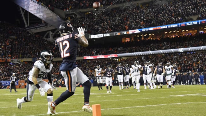 Jan 6, 2019; Chicago, IL, USA; Chicago Bears wide receiver Allen Robinson (12) catches a touchdown pass against Philadelphia Eagles free safety Avonte Maddox (29) in the second half a NFC Wild Card playoff football game at Soldier Field. Mandatory Credit: Quinn Harris-USA TODAY Sports