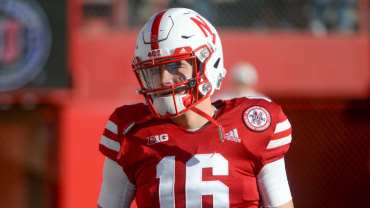 LINCOLN, NE - OCTOBER 27: Quarterback Noah Vedral #16 of the Nebraska Cornhuskers warms up before the game against the Bethune Cookman Wildcats at Memorial Stadium on October 27, 2018 in Lincoln, Nebraska. (Photo by Steven Branscombe/Getty Images)